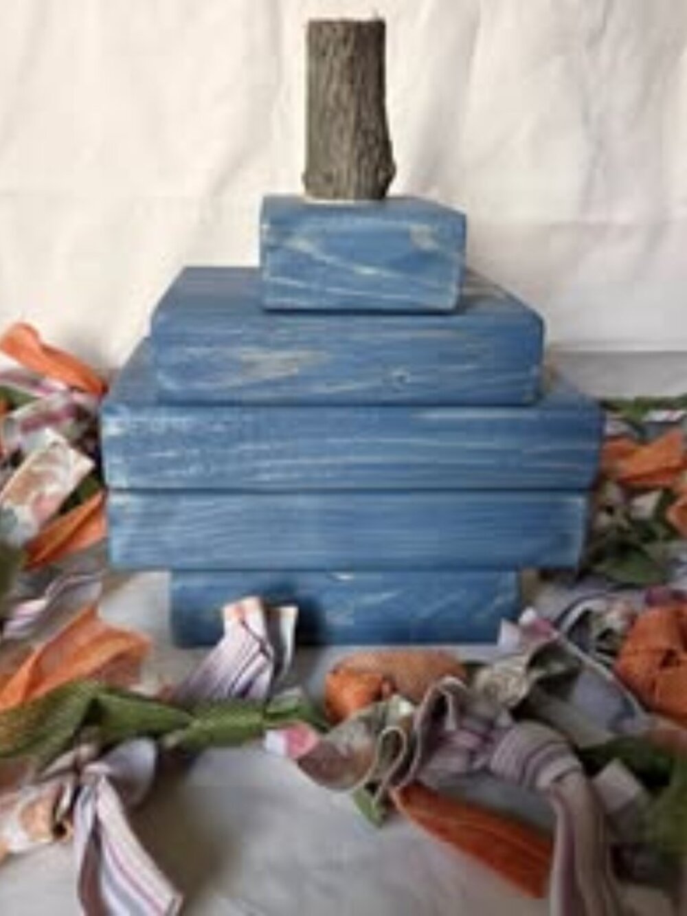 Handmade Blue Stacked Wood Pumpkin | Farmhouse Fall Tabletop Decor
